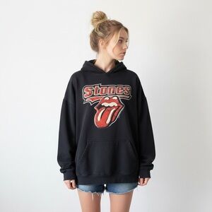 Vtg ACES & EIGHTS The Rolling Stones XXL Unisex Black Musidor Hoodie Sweatshirt
